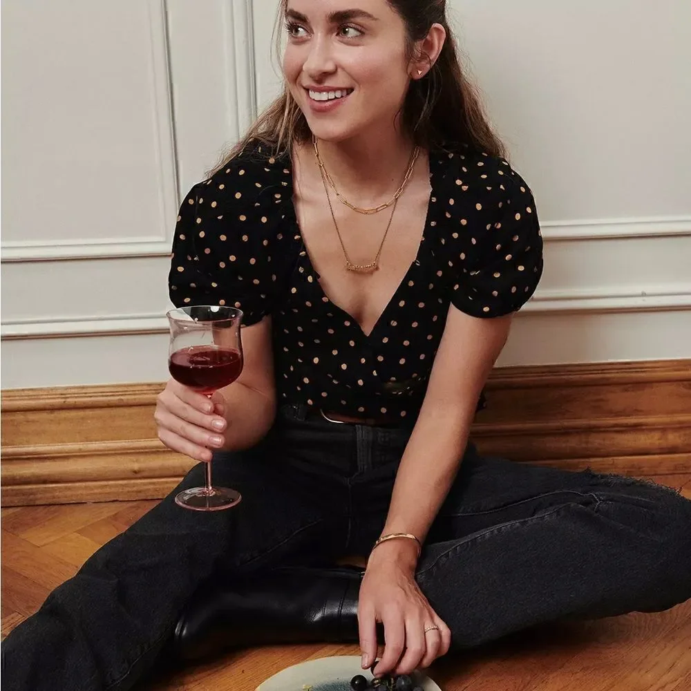 MADEWELL Corduroy Puff-Sleeve Wrap Top in Oval Dot SMALL 2021